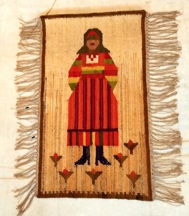 Kilim tableau d'Olekay, "le hun", Pologne, 75 x 100 cm, vers 1970, laine et lin , parfait état-photo-4