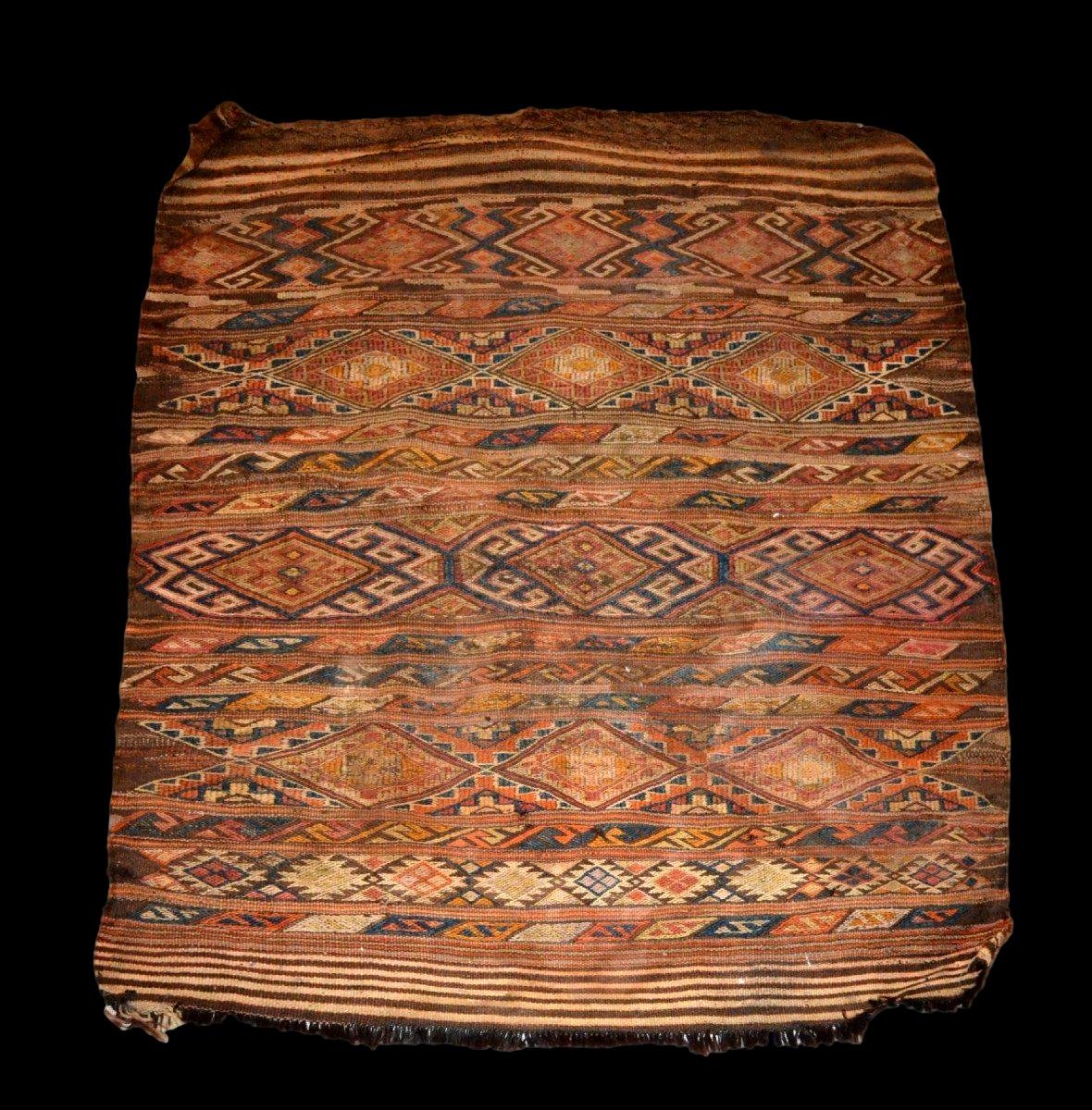 Kilim tableau d'Olekay, "le hun", Pologne, 75 x 100 cm, vers 1970, laine et lin , parfait état-photo-5