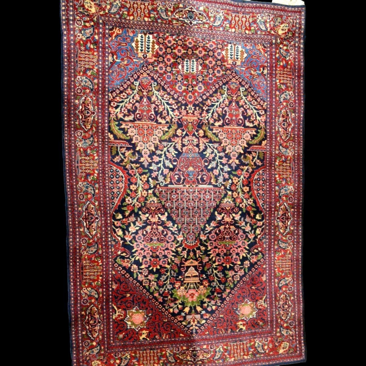 Floral Kashan Rug, 128 X 202 Cm, Hand-knotted Kork Wool, Made In Iran Around 1950, In Perfect Condition-photo-3