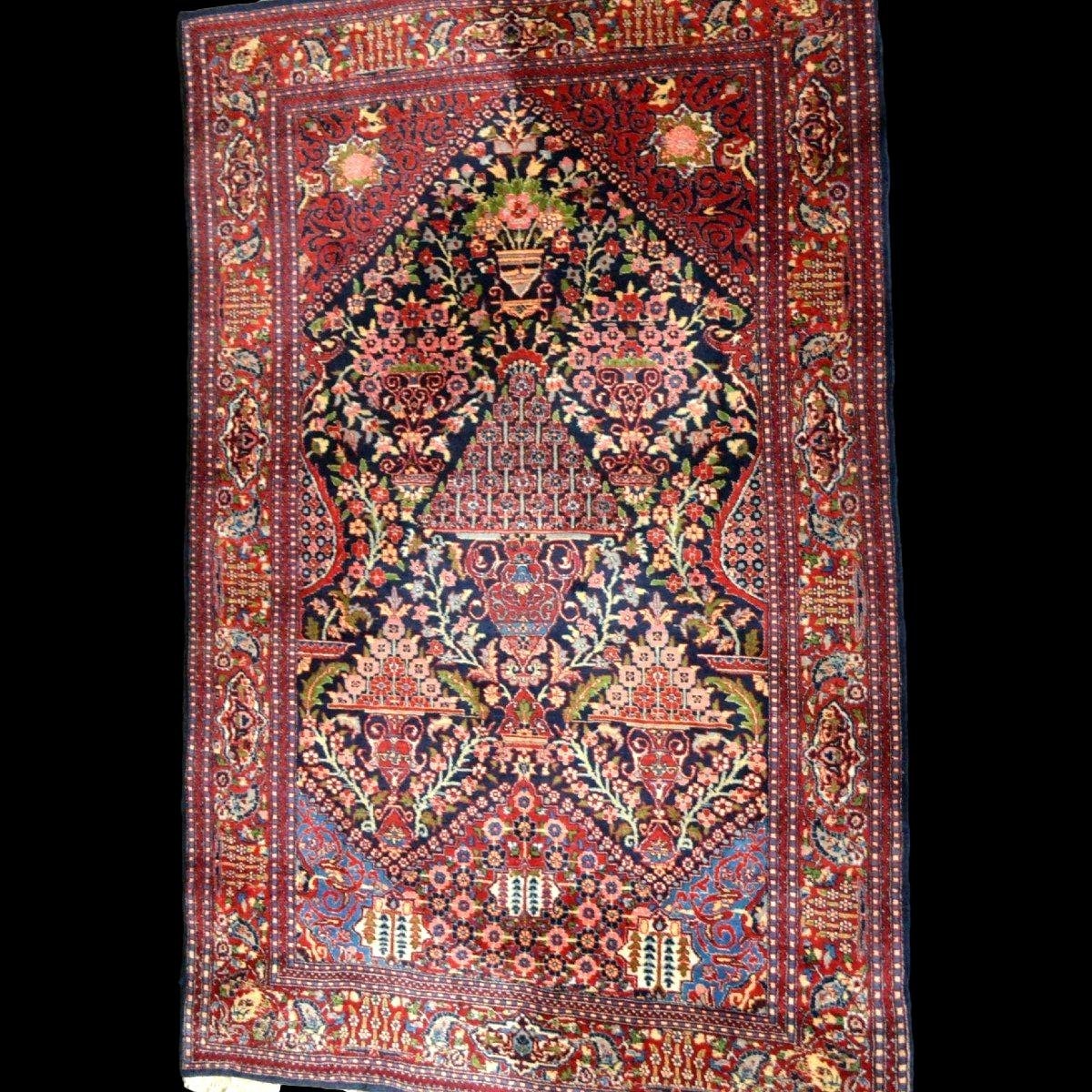 Floral Kashan Rug, 128 X 202 Cm, Hand-knotted Kork Wool, Made In Iran Around 1950, In Perfect Condition-photo-4