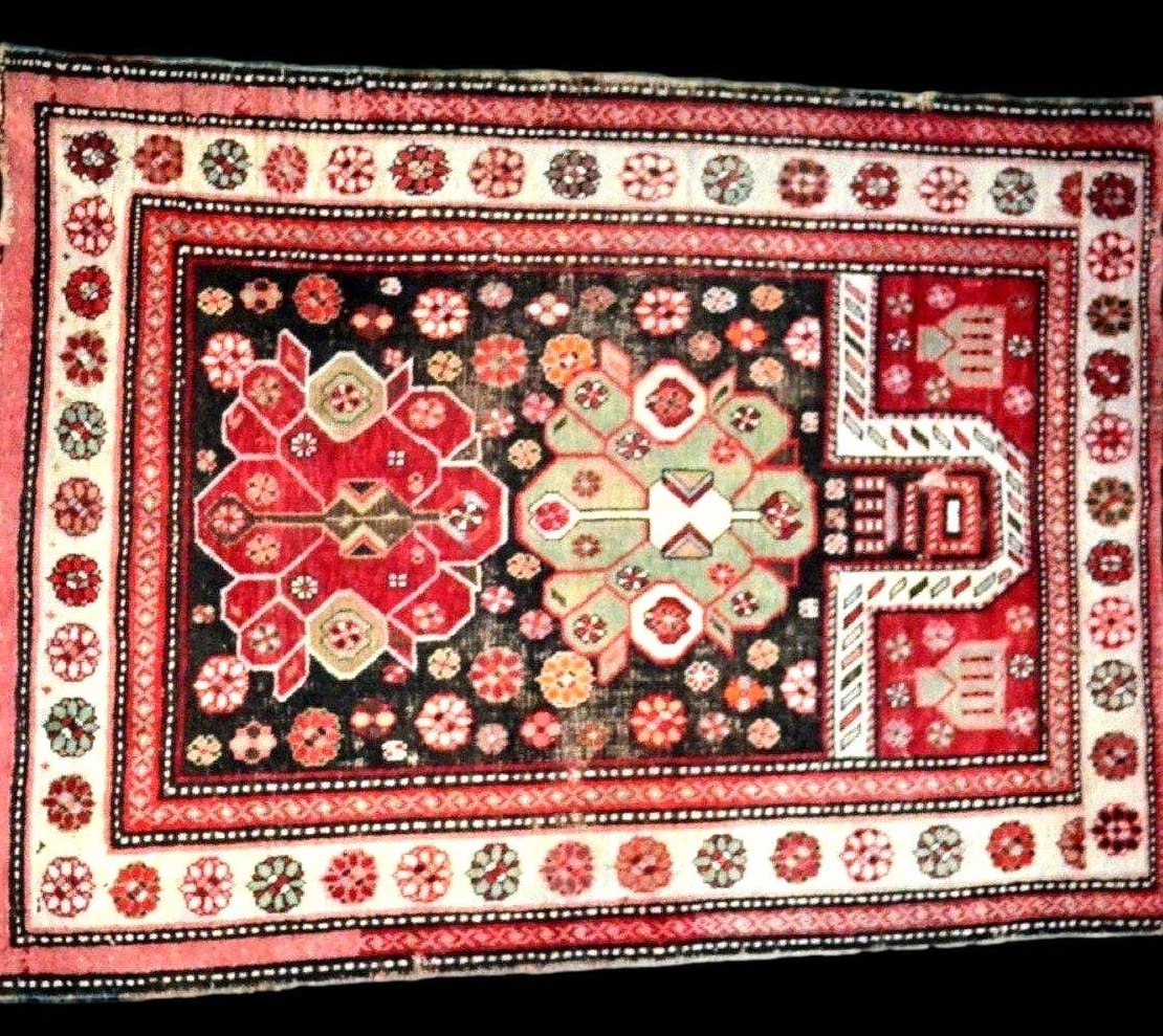 Tapis de prière Kazak, 113 x 152 cm, laine nouée main au Caucase , 1860 - 1900, bon état -photo-2