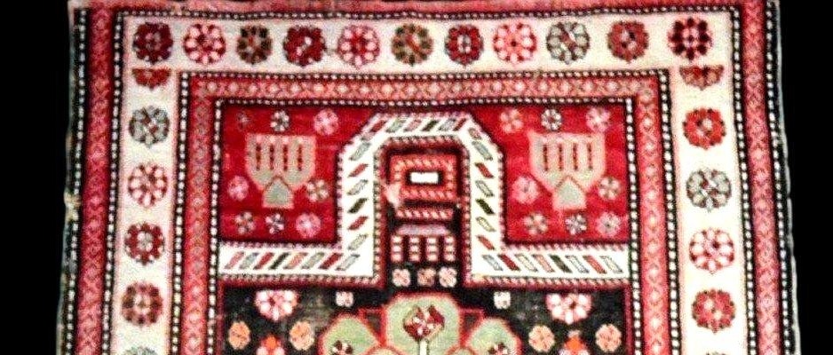 Tapis de prière Kazak, 113 x 152 cm, laine nouée main au Caucase , 1860 - 1900, bon état -photo-3