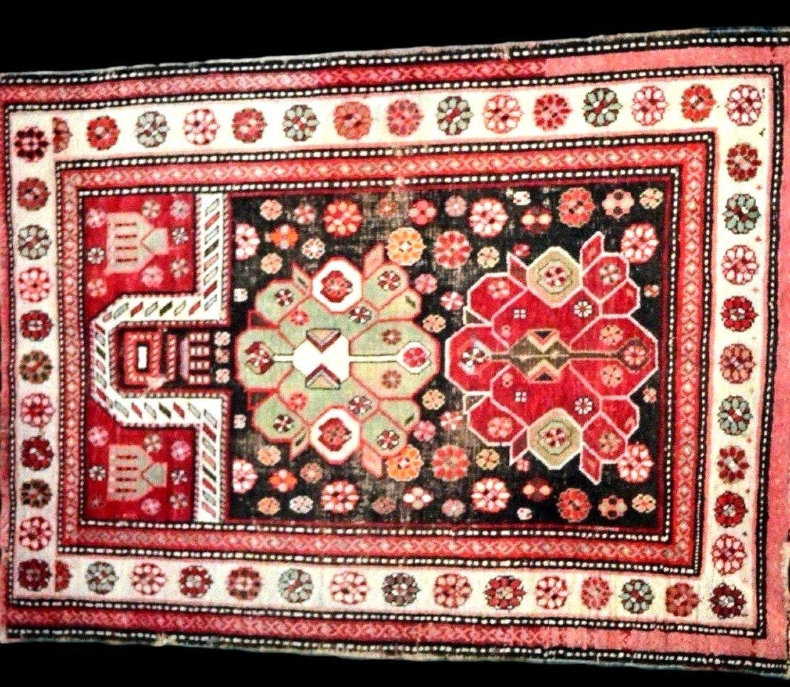 Tapis de prière Kazak, 113 x 152 cm, laine nouée main au Caucase , 1860 - 1900, bon état -photo-2