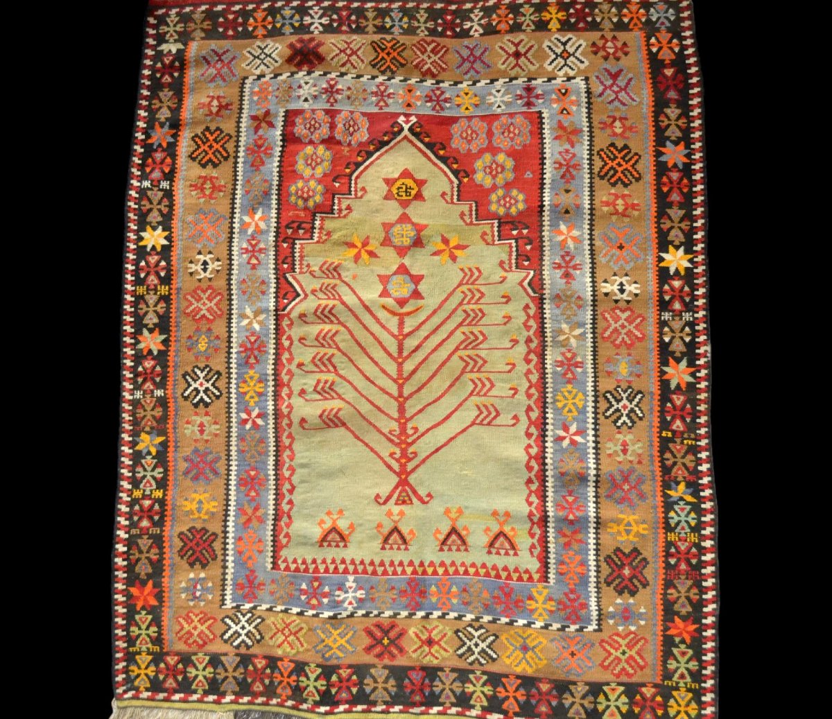 Tapis de prière Kazak, 113 x 152 cm, laine nouée main au Caucase , 1860 - 1900, bon état -photo-5