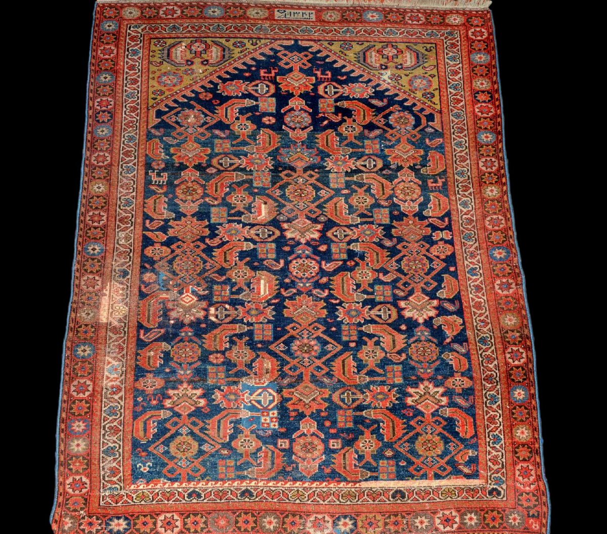 Tapis de prière Kazak, 113 x 152 cm, laine nouée main au Caucase , 1860 - 1900, bon état -photo-6