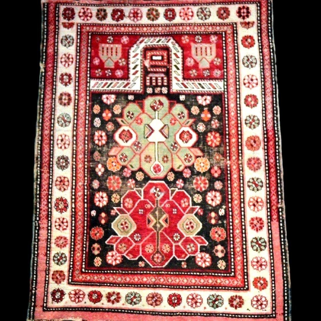 Tapis de prière Kazak, 113 x 152 cm, laine nouée main au Caucase , 1860 - 1900, bon état 