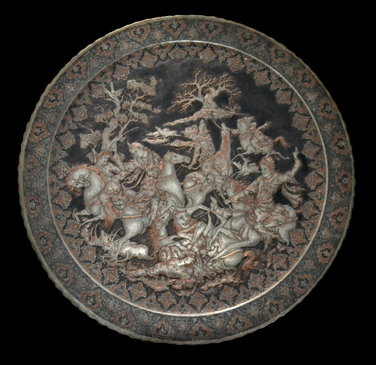 Brass Tray, 49.5 Cm In Diameter, Engraved With Calligraphic Designs, 19th Century, Middle East, Collection-photo-5