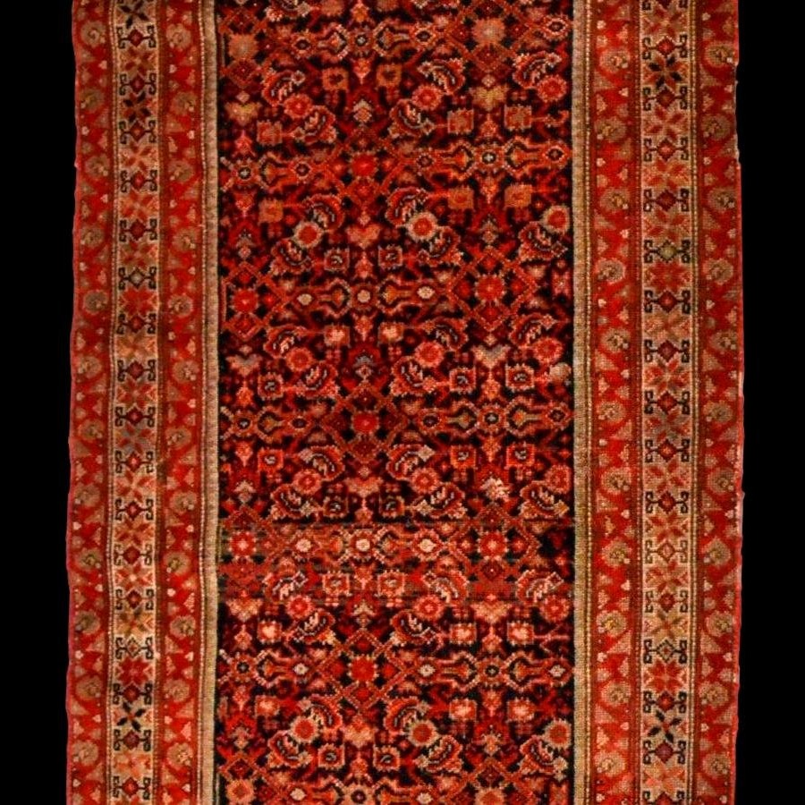 Tapis en galerie Ferahan, 92 x 396 cm, laine nouée main en Iran vers 1880 - 1900, 