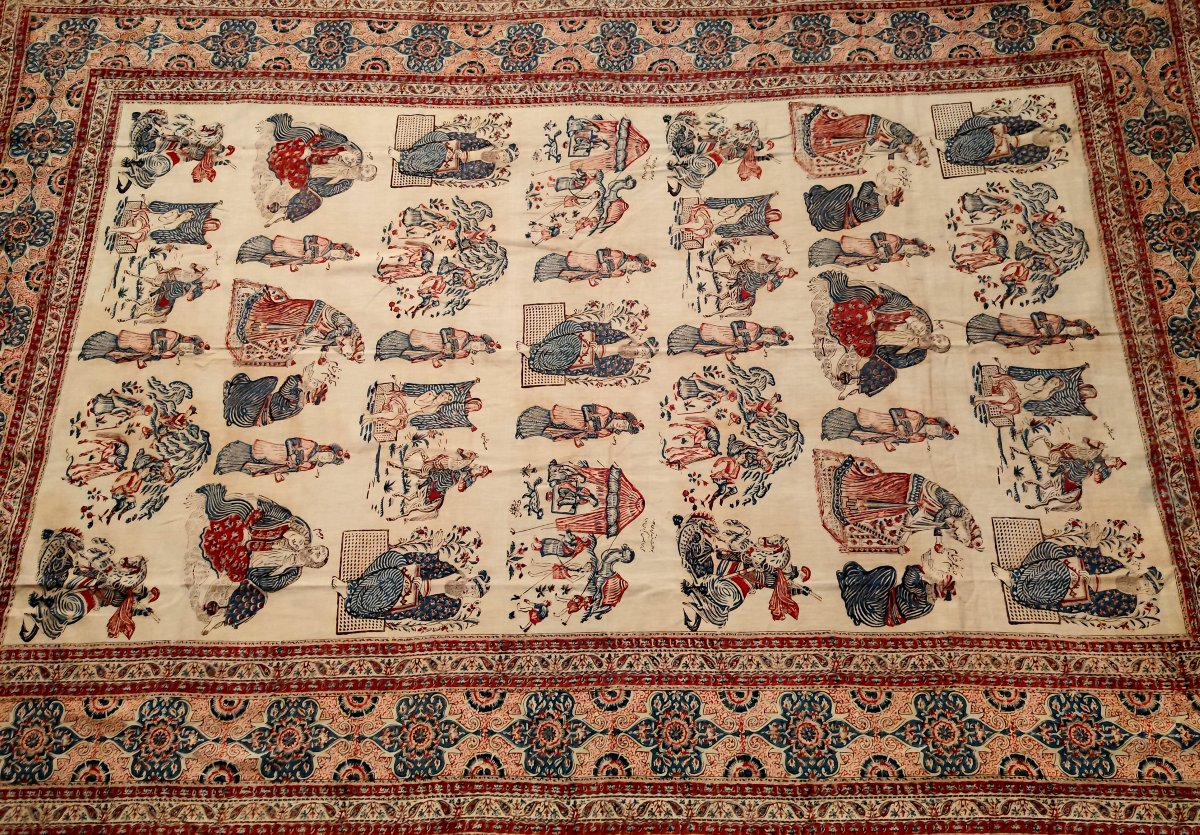 Ghalamkar, Cotton Fabric Painted With Kalam, Circa 1930–1950, Scenes From *one Thousand And One Nights*, Iran-photo-2