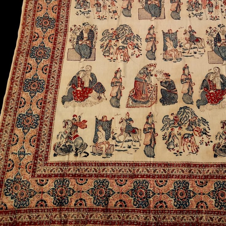 Ghalamkar, Cotton Fabric Painted With Kalam, Circa 1930–1950, Scenes From *one Thousand And One Nights*, Iran-photo-1