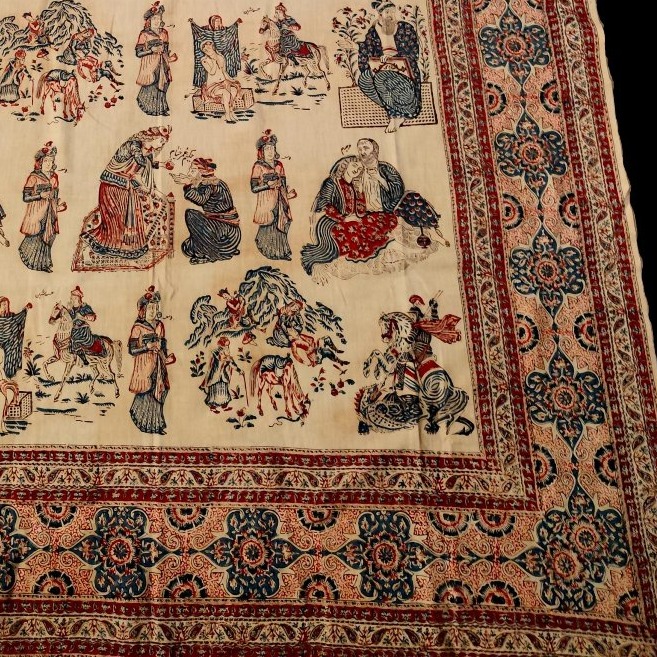 Ghalamkar, Cotton Fabric Painted With Kalam, Circa 1930–1950, Scenes From *one Thousand And One Nights*, Iran-photo-2