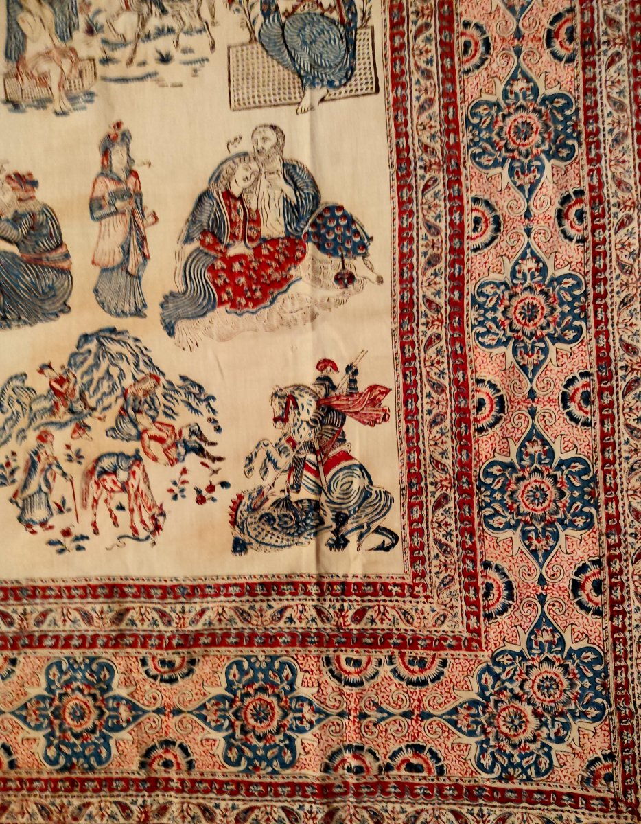 Ghalamkar, Cotton Fabric Painted With Kalam, Circa 1930–1950, Scenes From *one Thousand And One Nights*, Iran-photo-3