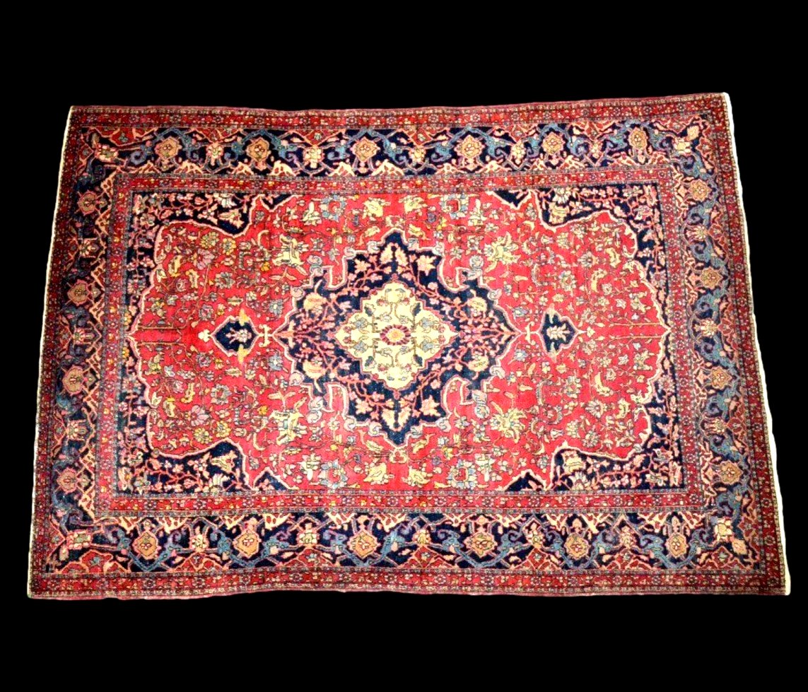 Tapis Ispahan, 145 x 202 cm, laine et soie nouées main sous la dynastie Kadjar, très bon état-photo-2