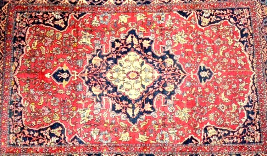 Tapis Ispahan, 145 x 202 cm, laine et soie nouées main sous la dynastie Kadjar, très bon état-photo-3
