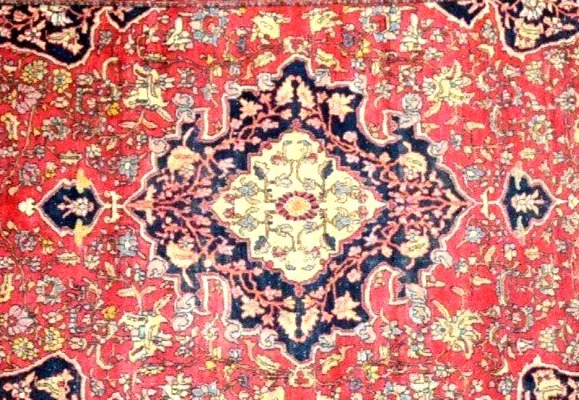 Tapis Ispahan, 145 x 202 cm, laine et soie nouées main sous la dynastie Kadjar, très bon état-photo-4