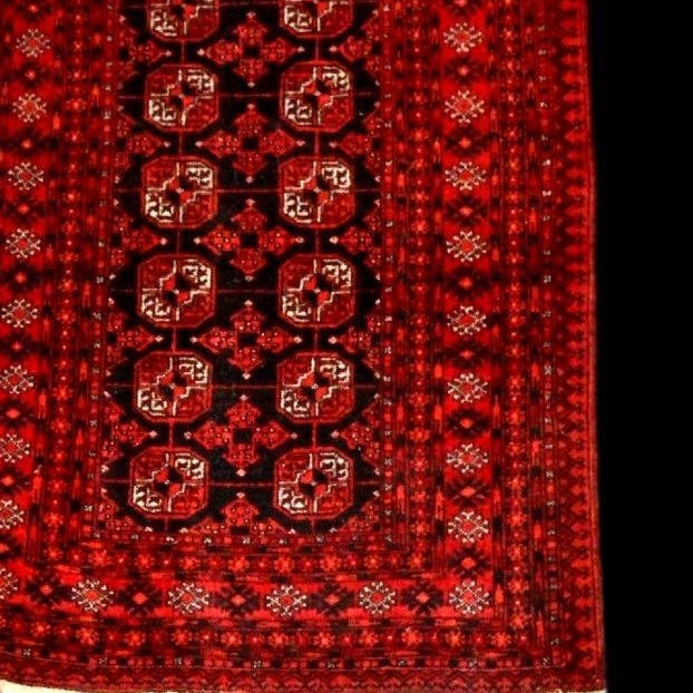 Tapis Afghan, 100 x 192 cm, laine sur laine nouées main en Afghanistan vers 1970, parfait état-photo-3