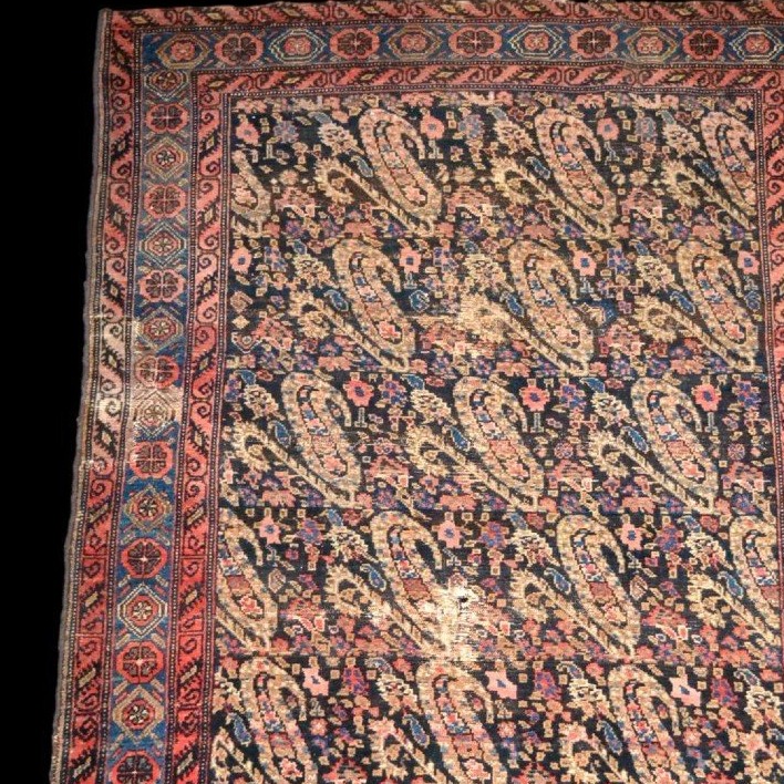 Tapis Senneh, 127 x 187 cm, laine nouée main sous la dynastie Kadjar, décor de botehs, XIXème S-photo-1