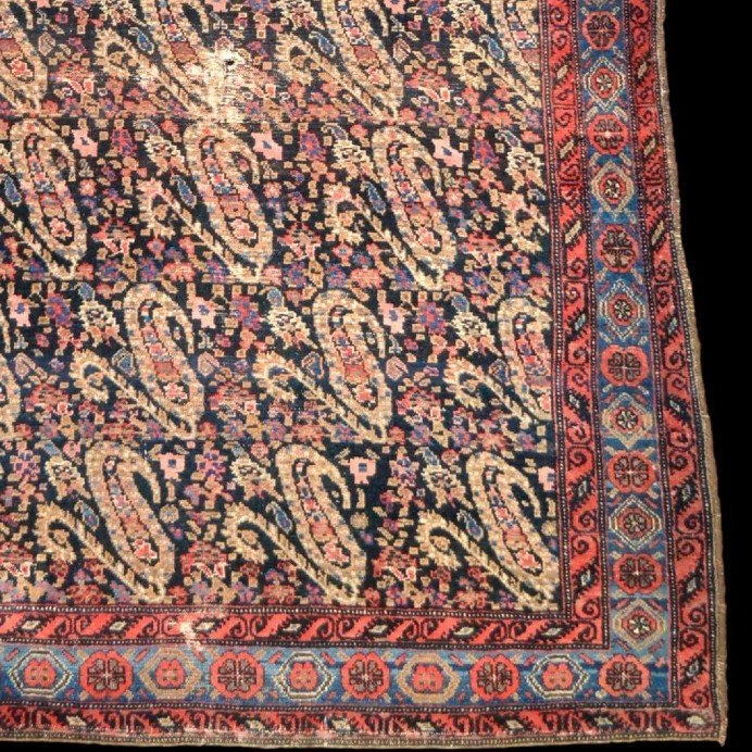 Tapis Senneh, 127 x 187 cm, laine nouée main sous la dynastie Kadjar, décor de botehs, XIXème S-photo-4