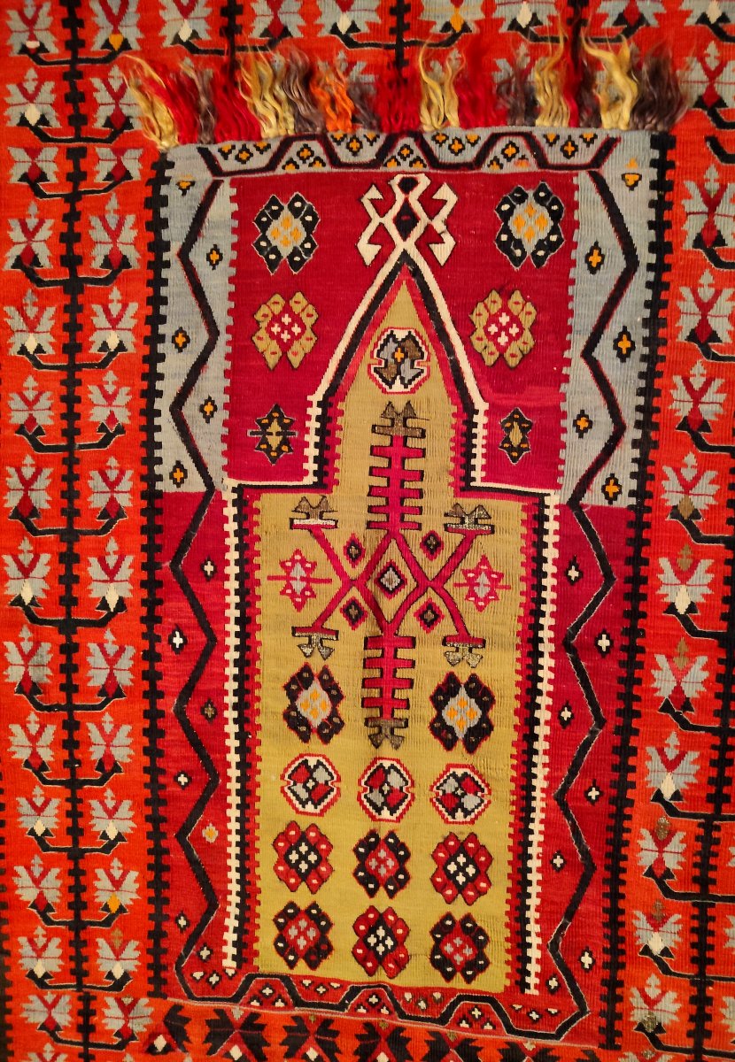 Tapis Senneh, 127 x 187 cm, laine nouée main sous la dynastie Kadjar, décor de botehs, XIXème S-photo-8