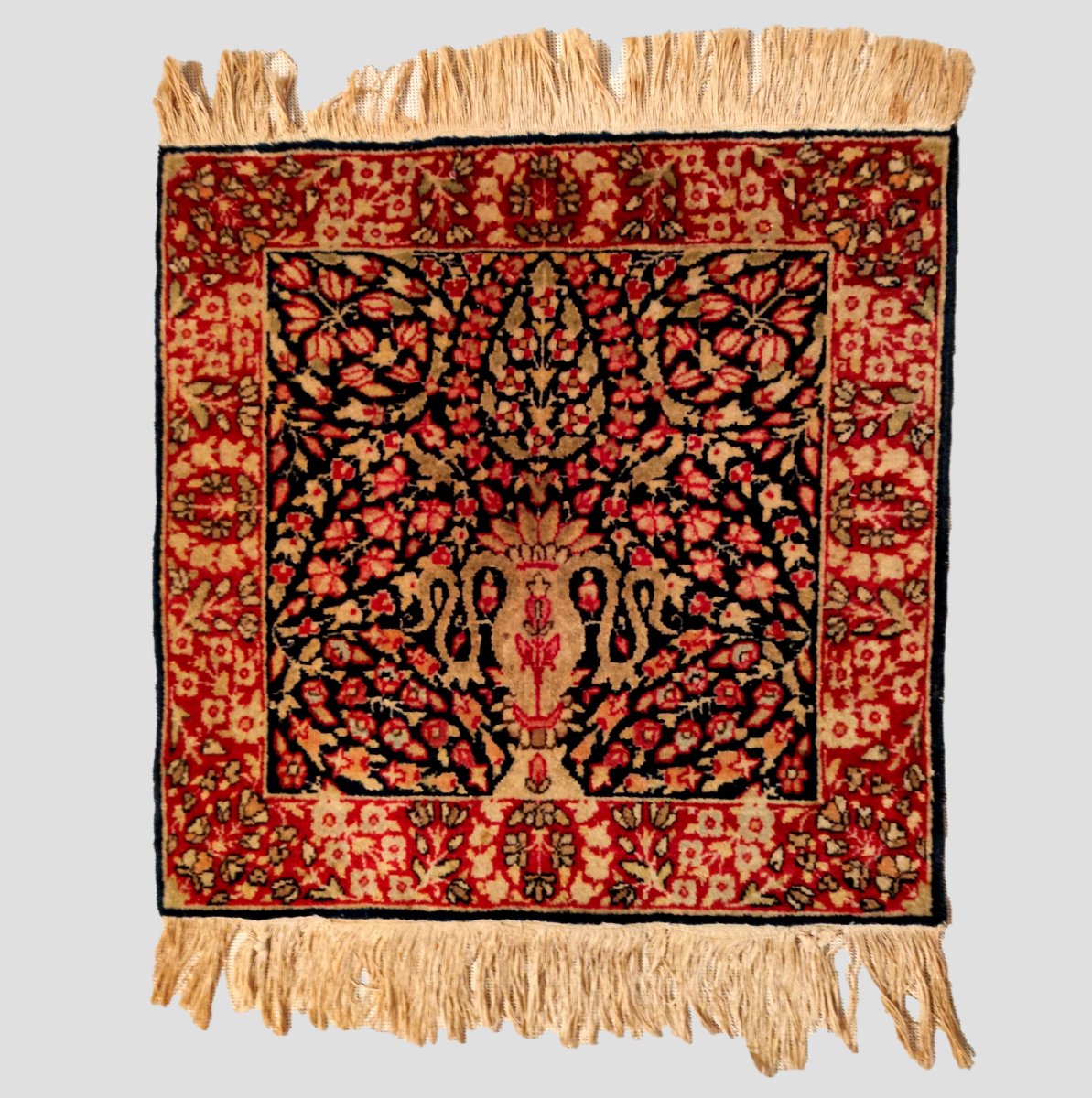 Tapis Kirman de présentation, 46 x 60 cm, laine & soie nouées main, 1880-1900, dynastie Kadjar-photo-2
