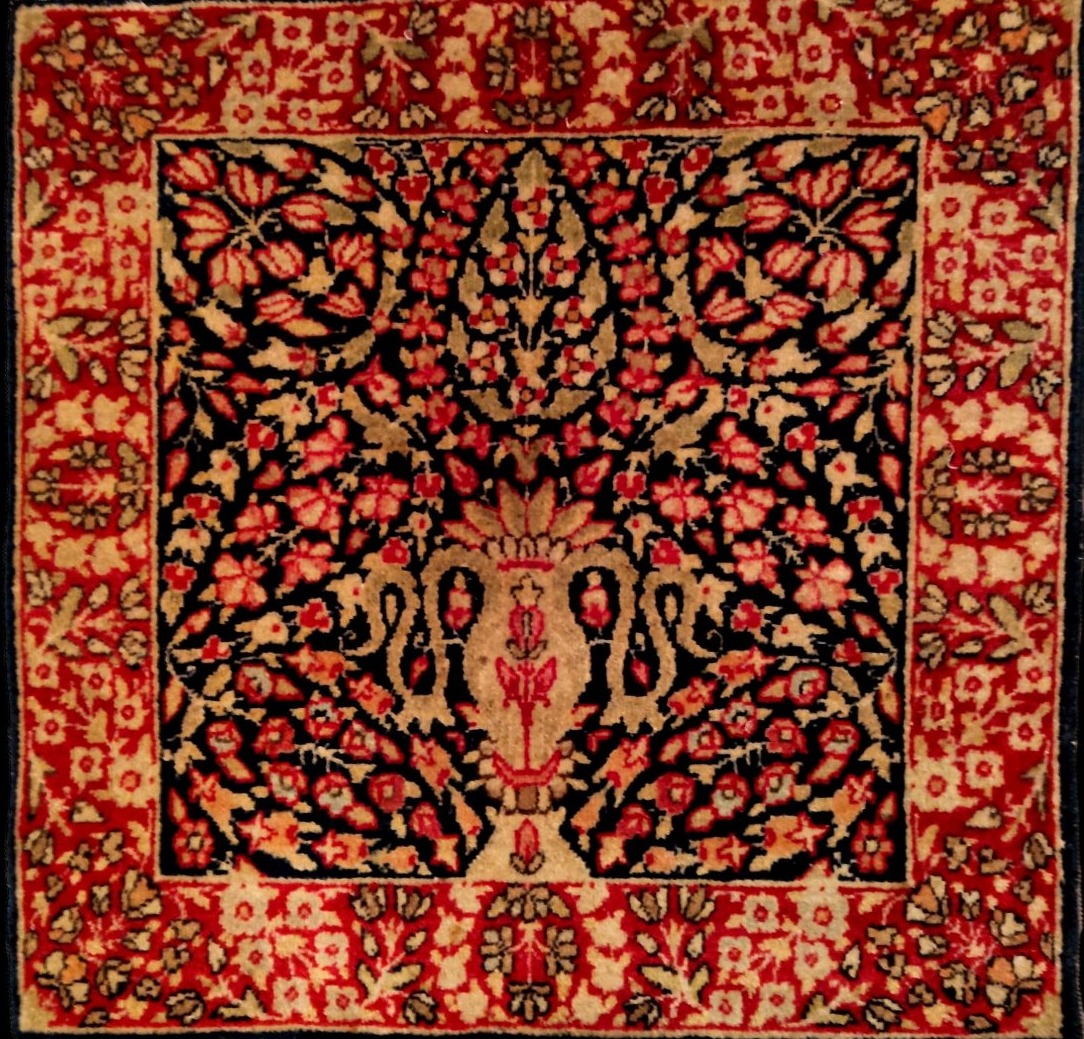Tapis Kirman de présentation, 46 x 60 cm, laine & soie nouées main, 1880-1900, dynastie Kadjar-photo-3
