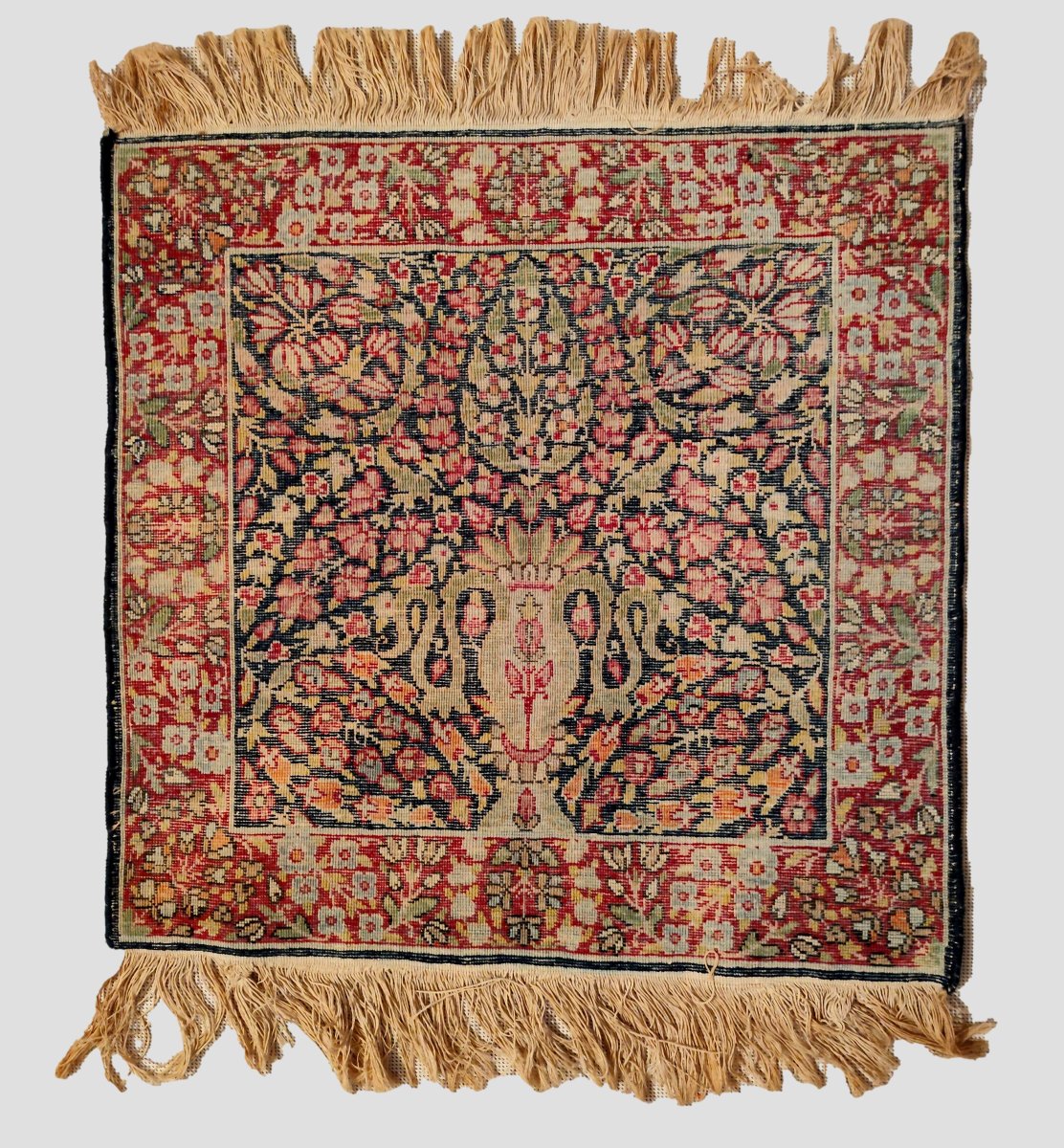 Tapis Kirman de présentation, 46 x 60 cm, laine & soie nouées main, 1880-1900, dynastie Kadjar-photo-4
