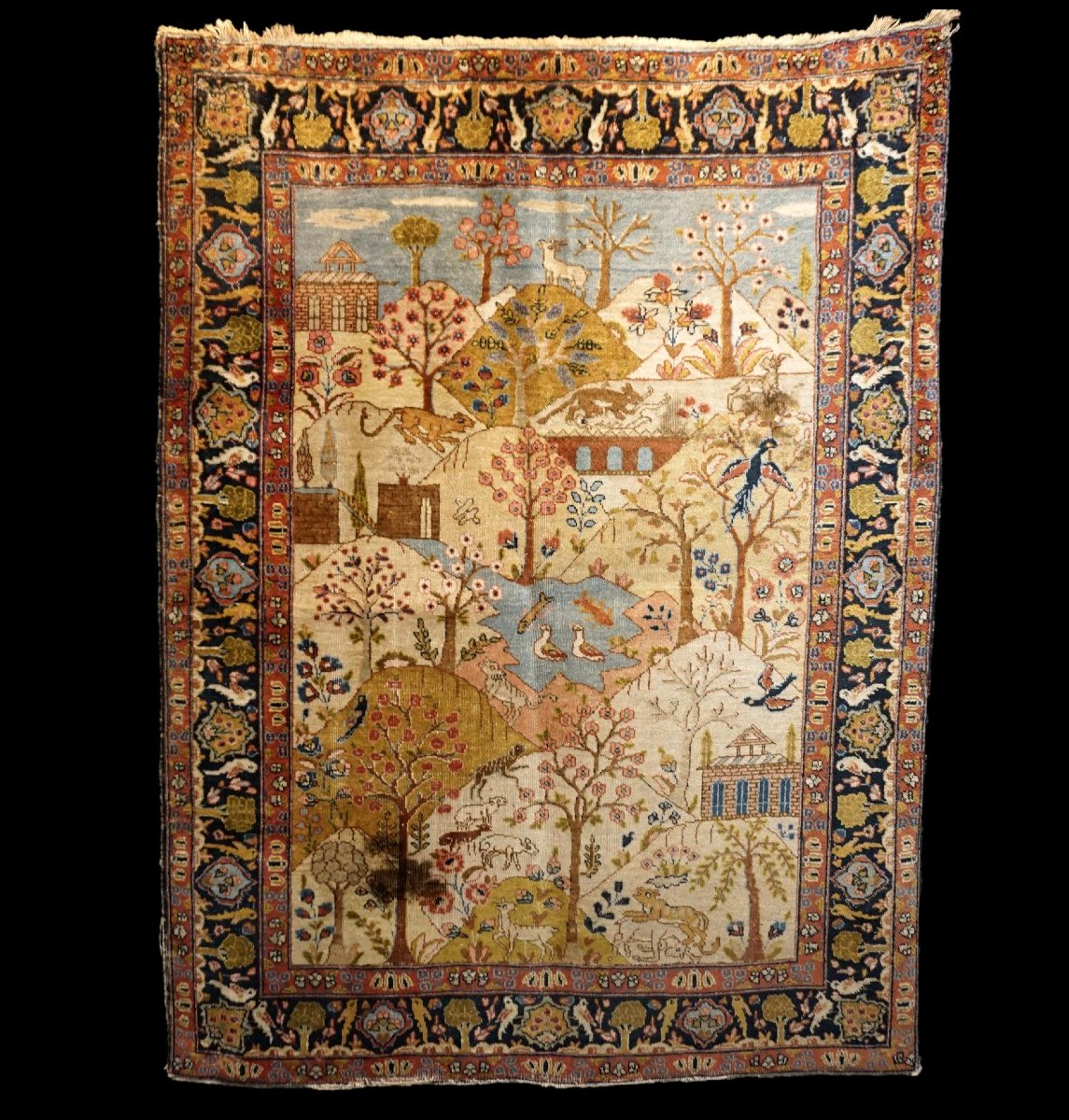 Tapis Kirman de présentation, 46 x 60 cm, laine & soie nouées main, 1880-1900, dynastie Kadjar-photo-3