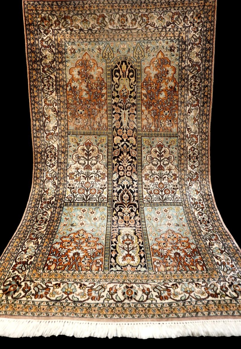 Tapis Kirman de présentation, 46 x 60 cm, laine & soie nouées main, 1880-1900, dynastie Kadjar-photo-6