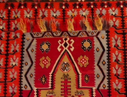 Tapis de prière en kilim, 127 x 175 cm, laine tissée en Anatolie vers 1930 - 1950, bel état-photo-2