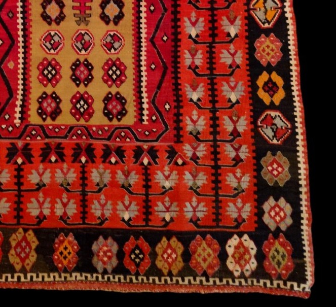 Tapis de prière en kilim, 127 x 175 cm, laine tissée en Anatolie vers 1930 - 1950, bel état-photo-3