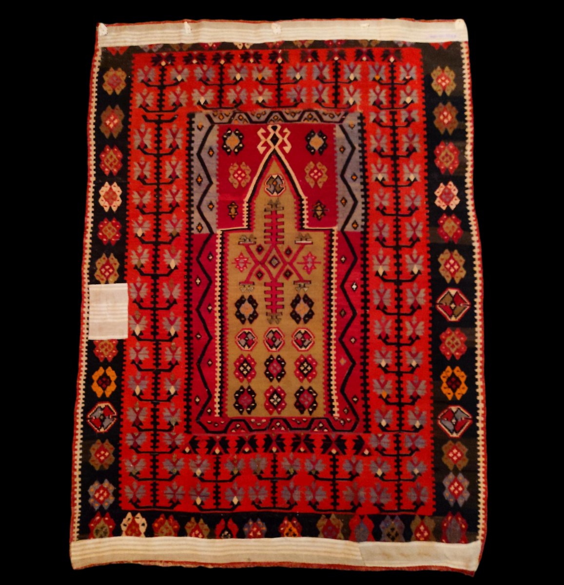 Tapis de prière en kilim, 127 x 175 cm, laine tissée en Anatolie vers 1930 - 1950, bel état-photo-4