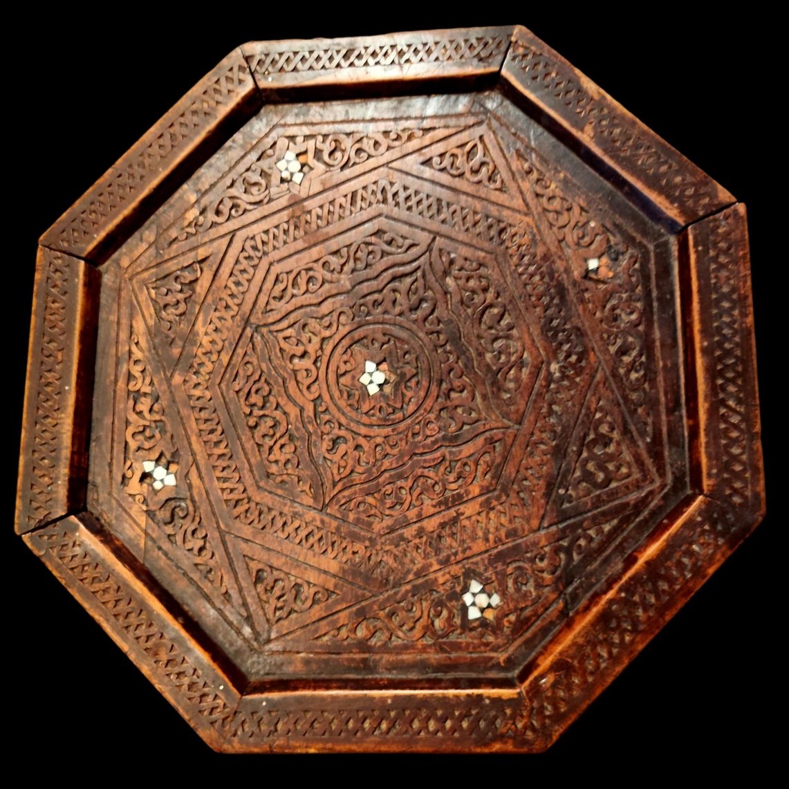 Octagonal Tea Table, Engraved And Inlaid, Cedar Wood, Morocco, Late 19th–early 20th Century-photo-3