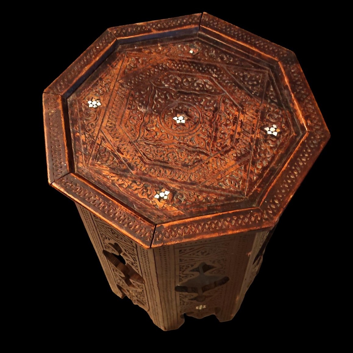 Octagonal Tea Table, Engraved And Inlaid, Cedar Wood, Morocco, Late 19th–early 20th Century