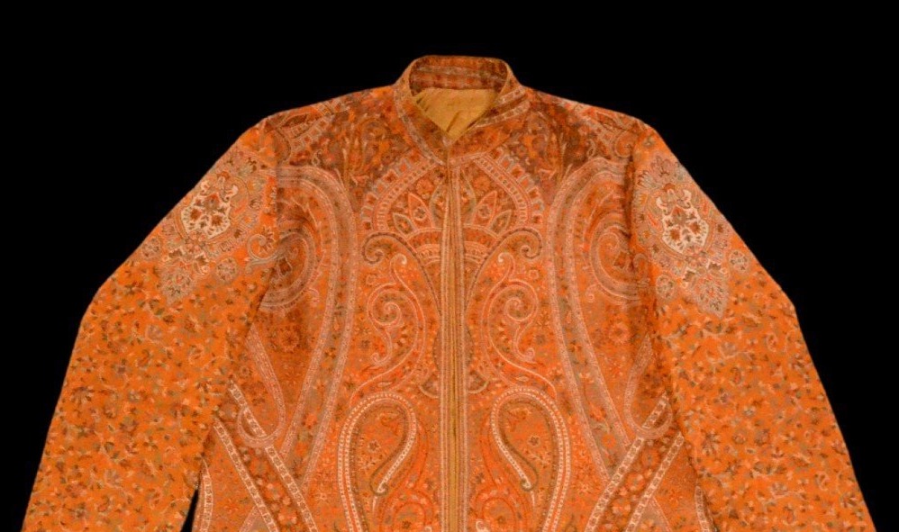 Short Cashmere-blend Wool Kaftan With Oriental Design, Kashmir, Unisex, In Perfect Condition-photo-3