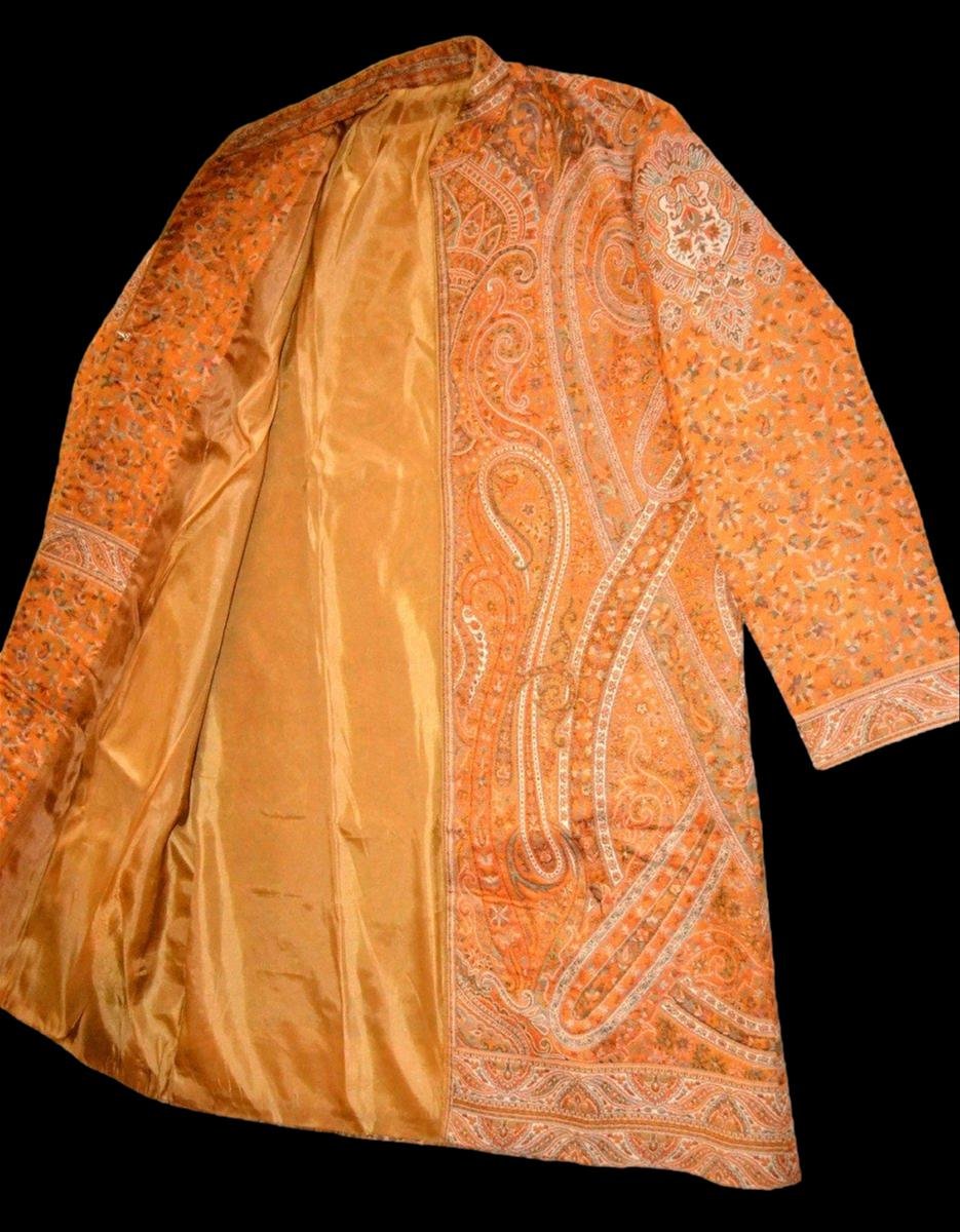Short Cashmere-blend Wool Kaftan With Oriental Design, Kashmir, Unisex, In Perfect Condition-photo-1