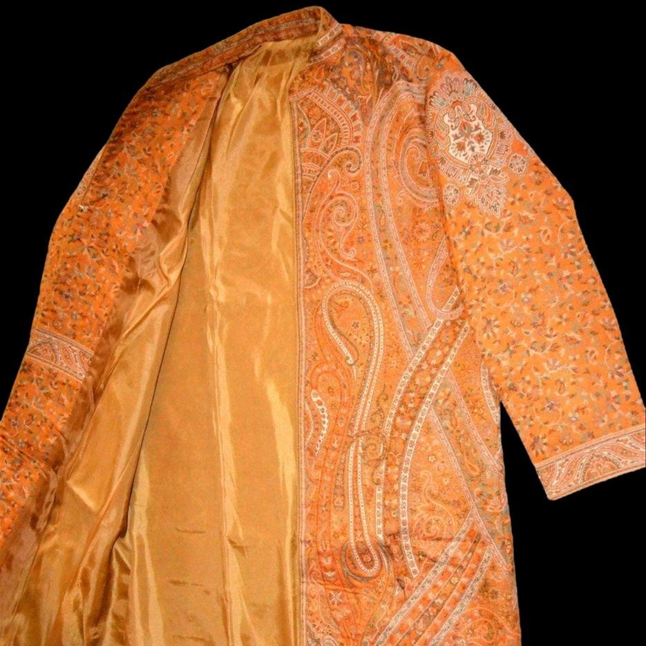 Short Cashmere-blend Wool Kaftan With Oriental Design, Kashmir, Unisex, In Perfect Condition