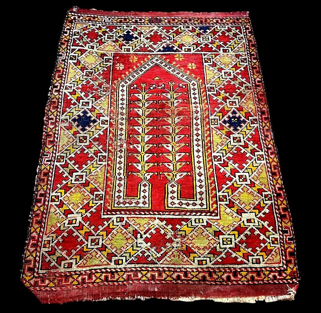 Tapis Avunya de prière , 95 x 135 cm, laine nouée main en Turquie, région de Marmara-photo-3