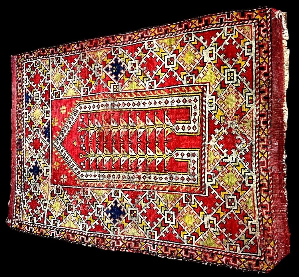 Tapis Avunya de prière , 95 x 135 cm, laine nouée main en Turquie, région de Marmara-photo-4