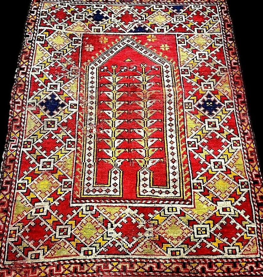 Tapis Avunya de prière , 95 x 135 cm, laine nouée main en Turquie, région de Marmara-photo-5