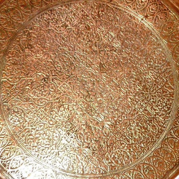 Plateau à décor floral, gravure au burin, Art islamique, Ottoman, Turquie du XIXème siècle-photo-3