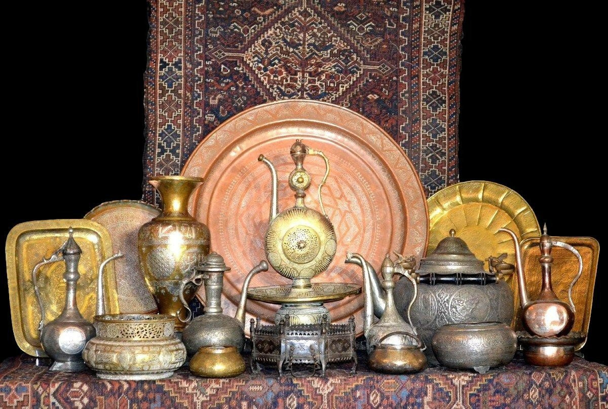 Plateau à décor floral, gravure au burin, Art islamique, Ottoman, Turquie du XIXème siècle-photo-3
