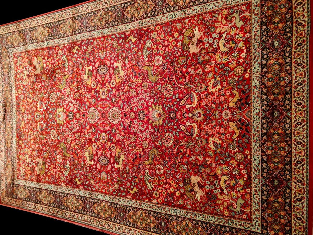 Tapis Tabriz de chasse, Indo-persan, 202 x 300 cm, laine nouée main vers 1970-1980-photo-4
