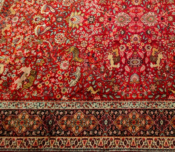 Tapis Tabriz de chasse, Indo-persan, 202 x 300 cm, laine nouée main vers 1970-1980-photo-4