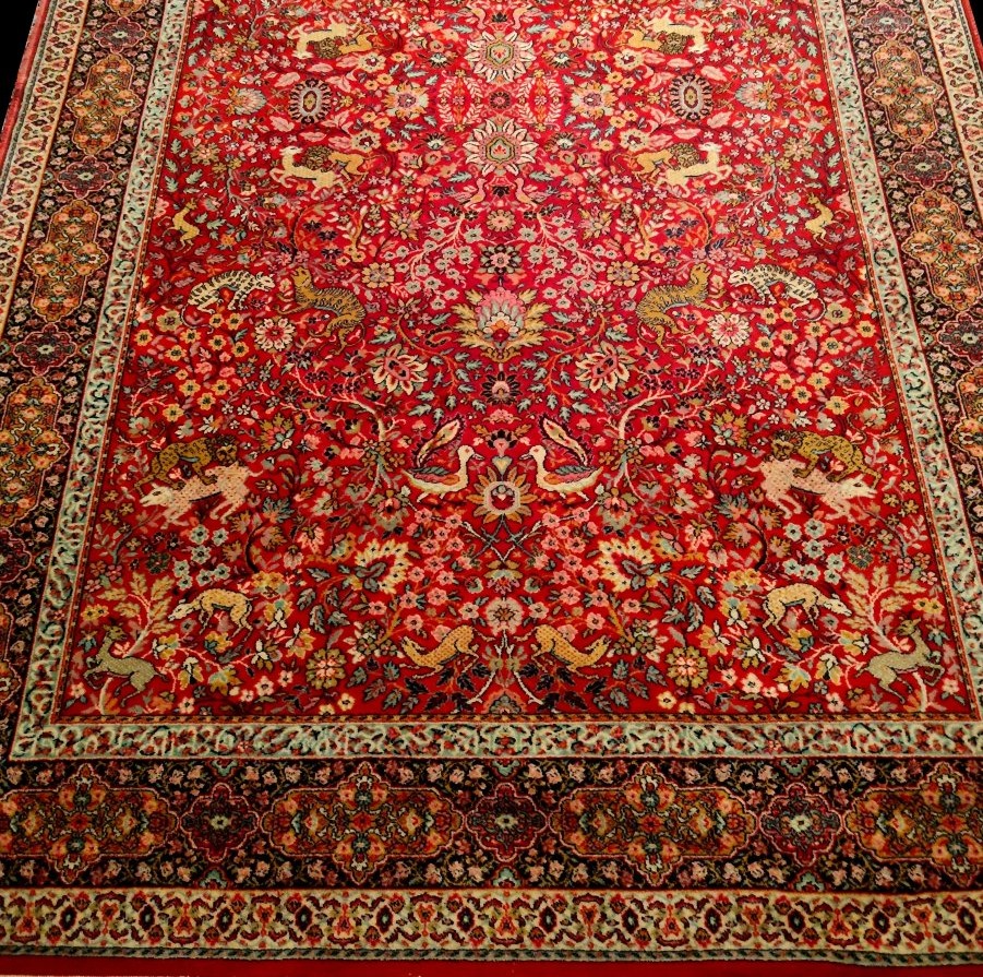 Tapis Tabriz de chasse, Indo-persan, 202 x 300 cm, laine nouée main vers 1970-1980-photo-6