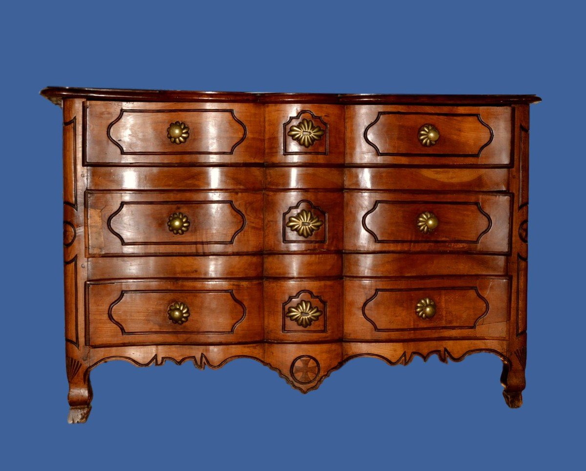 Curved Chest In Wildcherry Wood , Early XVIIIth Century, French