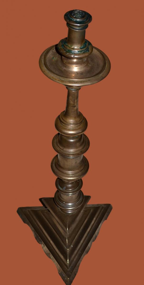 Grand Candle Holder A Bronze Fire Stand Tripod - XVII Th-photo-3