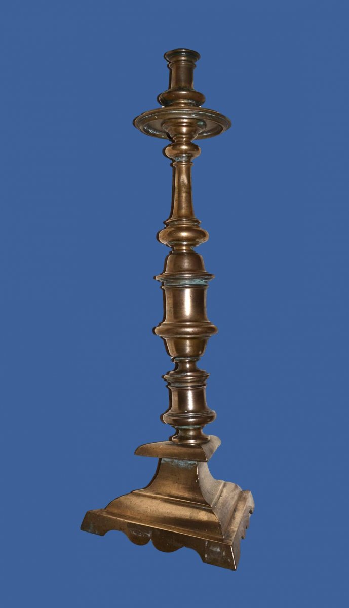 Grand Candle Holder A Bronze Fire Stand Tripod - XVII Th