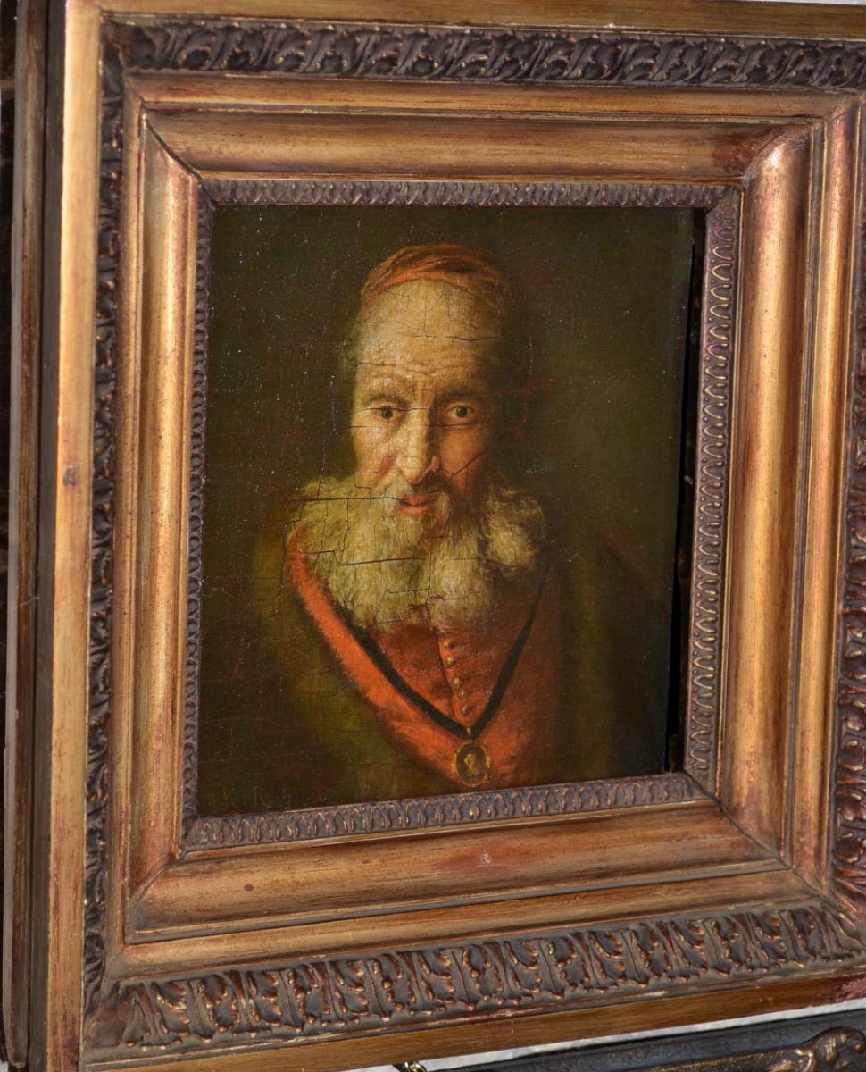 Portrait, Old Man, Circa 1890, Oil On Wood Panel-photo-4