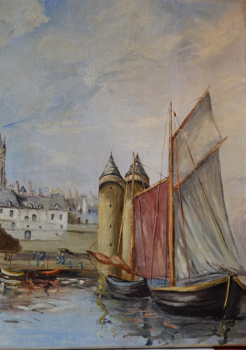 J. BIGANN , huile sur toile, le port-photo-1