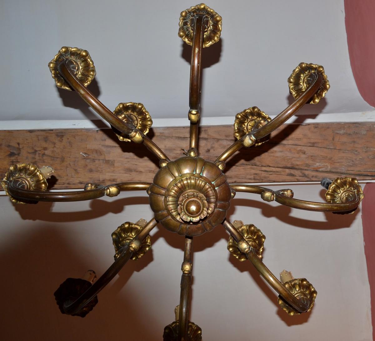 Large Chandelier, 12 Lights, Circa 1890-photo-3